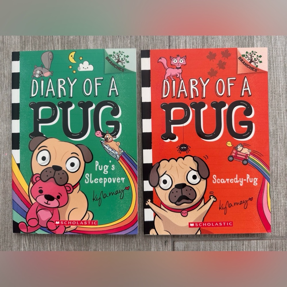 Scholastic Diary of a Pug Book Pair - Green and Red Covers